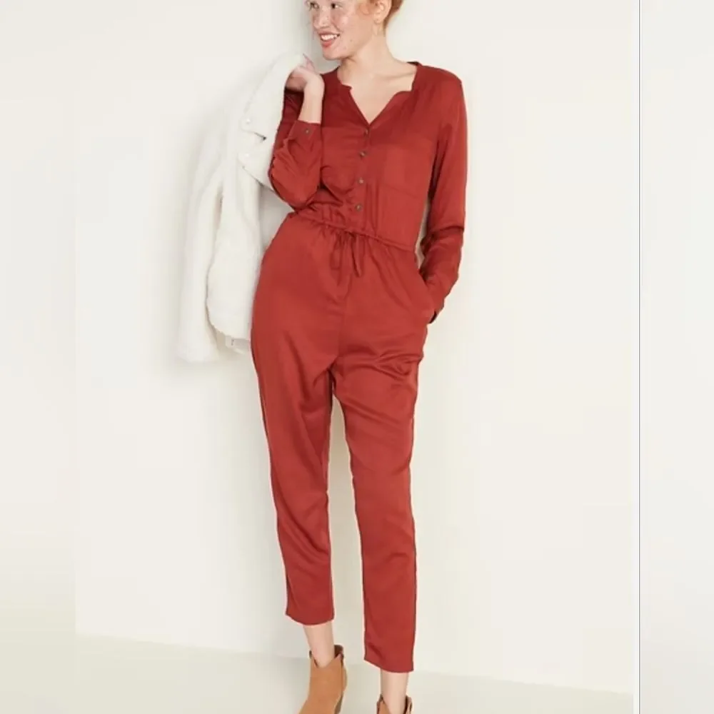 NWT Old Navy Tierra Red Long Sleeve Jumpsuit